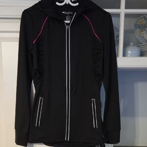 Ideology Black Hooded Activewear Jacket with Pink Trim Size S